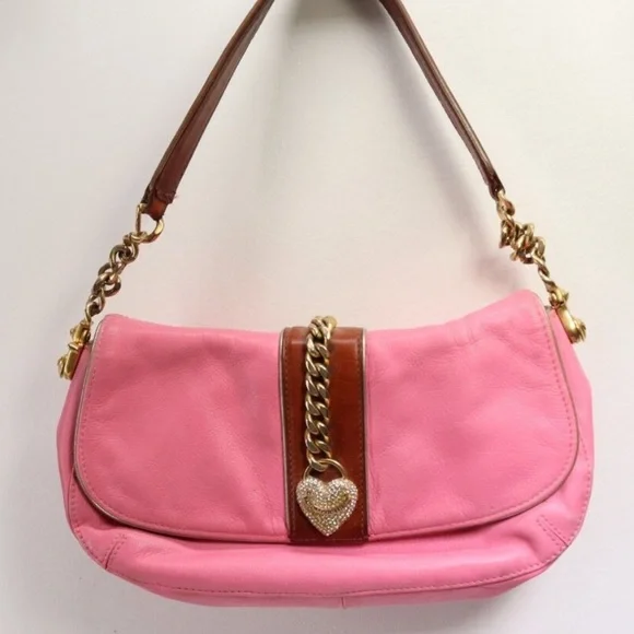 Juicy Couture Pink & Brown Shoulder Bag with Gold Chain Detail - Picture 1 of 5